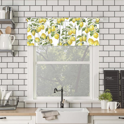 Lemon Curtains Valance for Windows Summer Watercolor Lemon Fruit Rod Pocket Valance Windows Treatments 1 Panel Yellow and White Short Curtains for Living Room Bathroom Bedroom