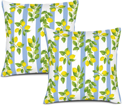 Lemon Throw Pillow Covers for Couch, Outdoor Decorative Pillow Cases for Couch Sofa Bed Chair Living Room Decor Set of 2 18"x18", Summer Cushion Cover