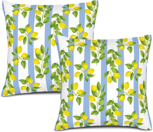 Lemon Throw Pillow Covers for Couch, Outdoor Decorative Pillow Cases for Couch Sofa Bed Chair Living Room Decor Set of 2 18"x18", Summer Cushion Cover