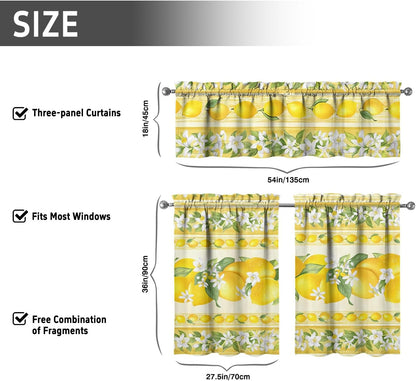 Lemon Kitchen Curtains Sets for Windows Lemon Summer Curtain Sink Window Valance 3 Piece Set Yellow Kitchen Decor Tier Curtains 3 Panels for Living Room Bedroom