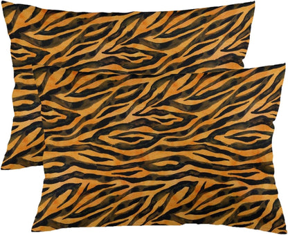 Throw Pillow Covers Queen Size Set of 2 Tiger Fur Cushion Case Black Yellow Orange Brown Stripe Wildlife Pillowcase Animal Skin Pattern Standard Pillow Cover for Bed Sofa 20x30 Inch