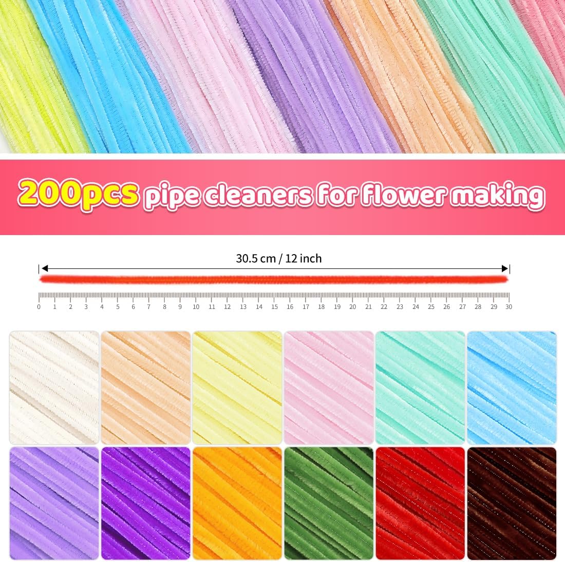 Pipe Cleaners, 200pcs Golden Yellow for Sunflowers, Flower Making Pipe Cleaners, Arts and Craft Supplies, Ideas for Art Project Activity.