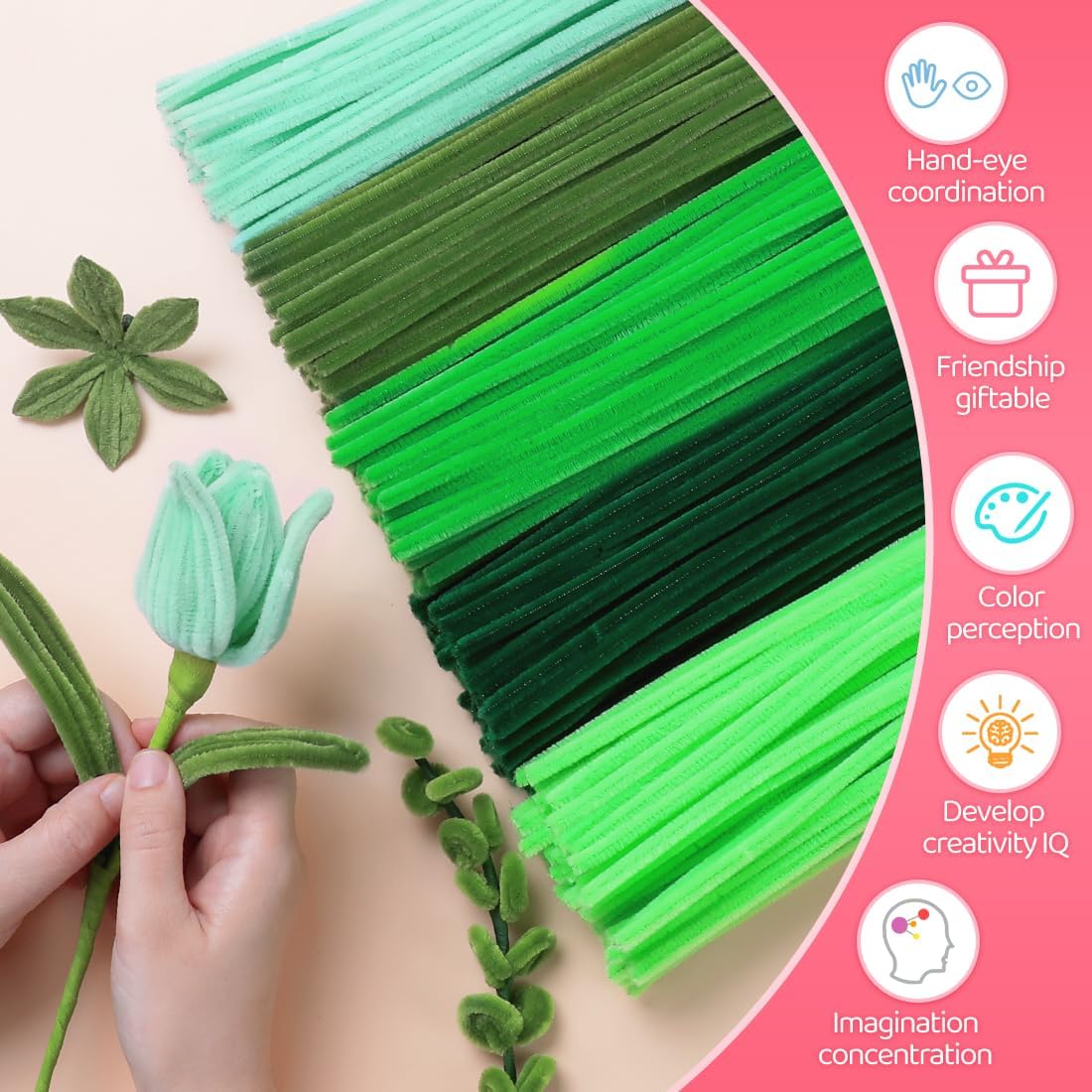 Pipe Cleaners, 200pcs Golden Yellow for Sunflowers, Flower Making Pipe Cleaners, Arts and Craft Supplies, Ideas for Art Project Activity.