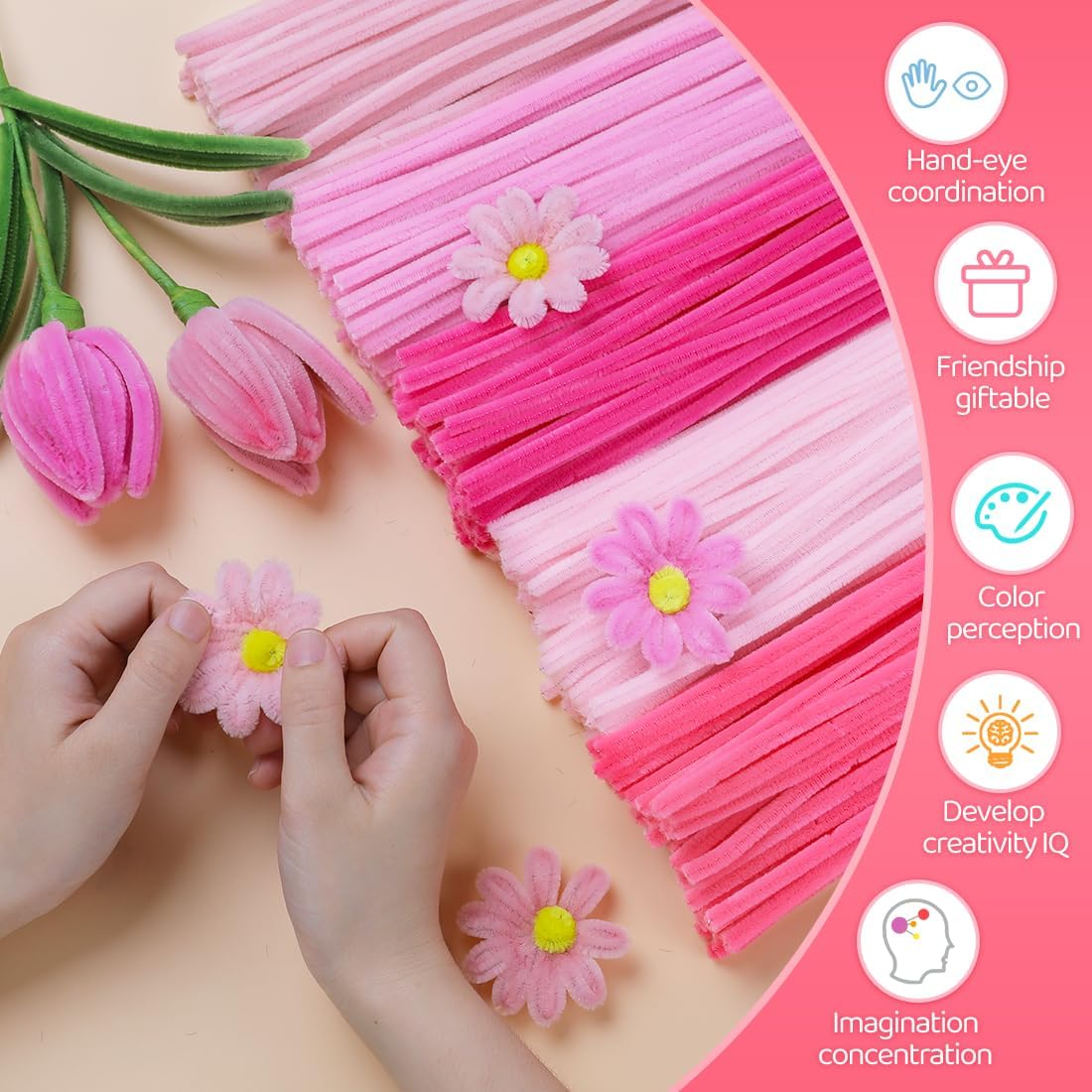 Pipe Cleaners, 200pcs Golden Yellow for Sunflowers, Flower Making Pipe Cleaners, Arts and Craft Supplies, Ideas for Art Project Activity.