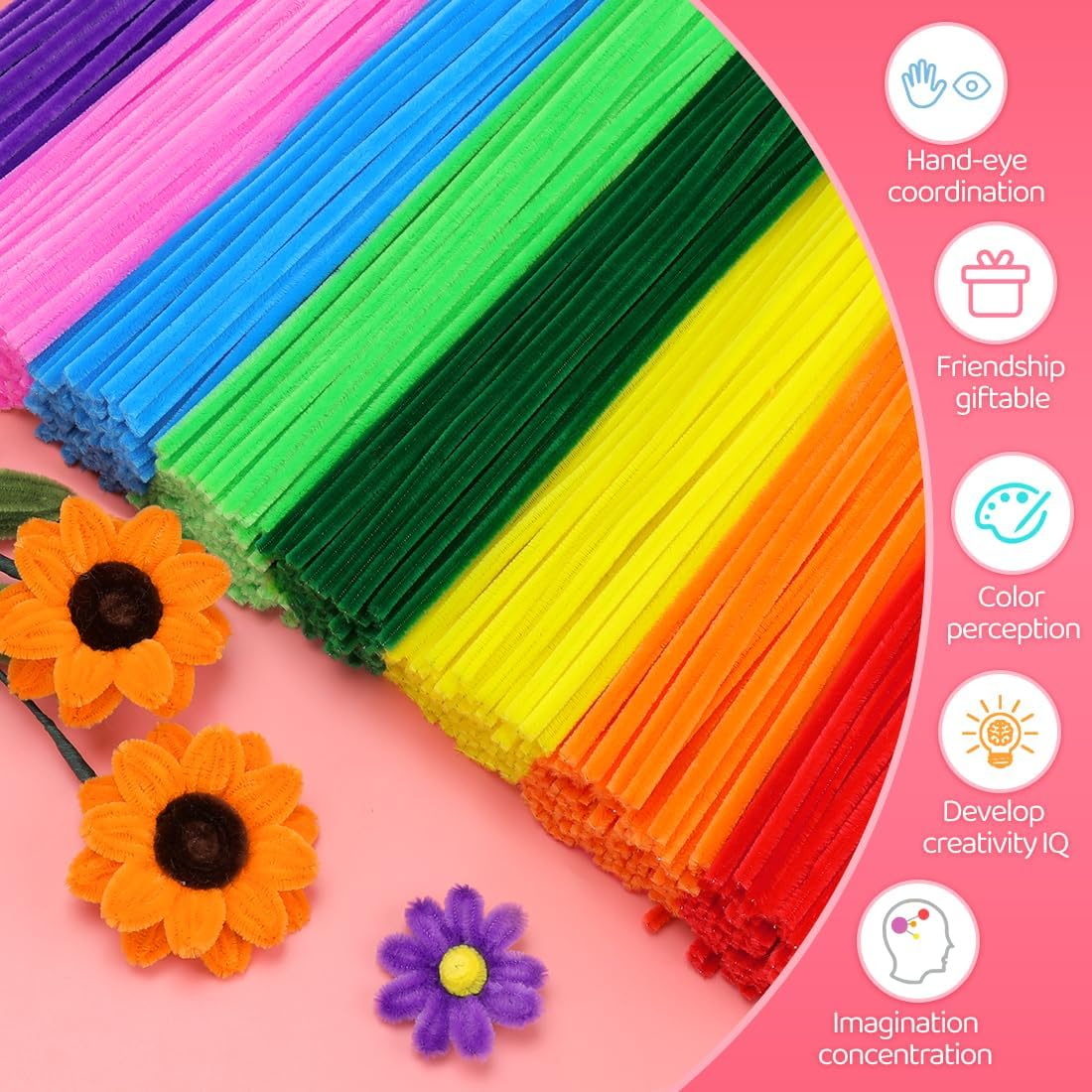 Pipe Cleaners, 200pcs Golden Yellow for Sunflowers, Flower Making Pipe Cleaners, Arts and Craft Supplies, Ideas for Art Project Activity.