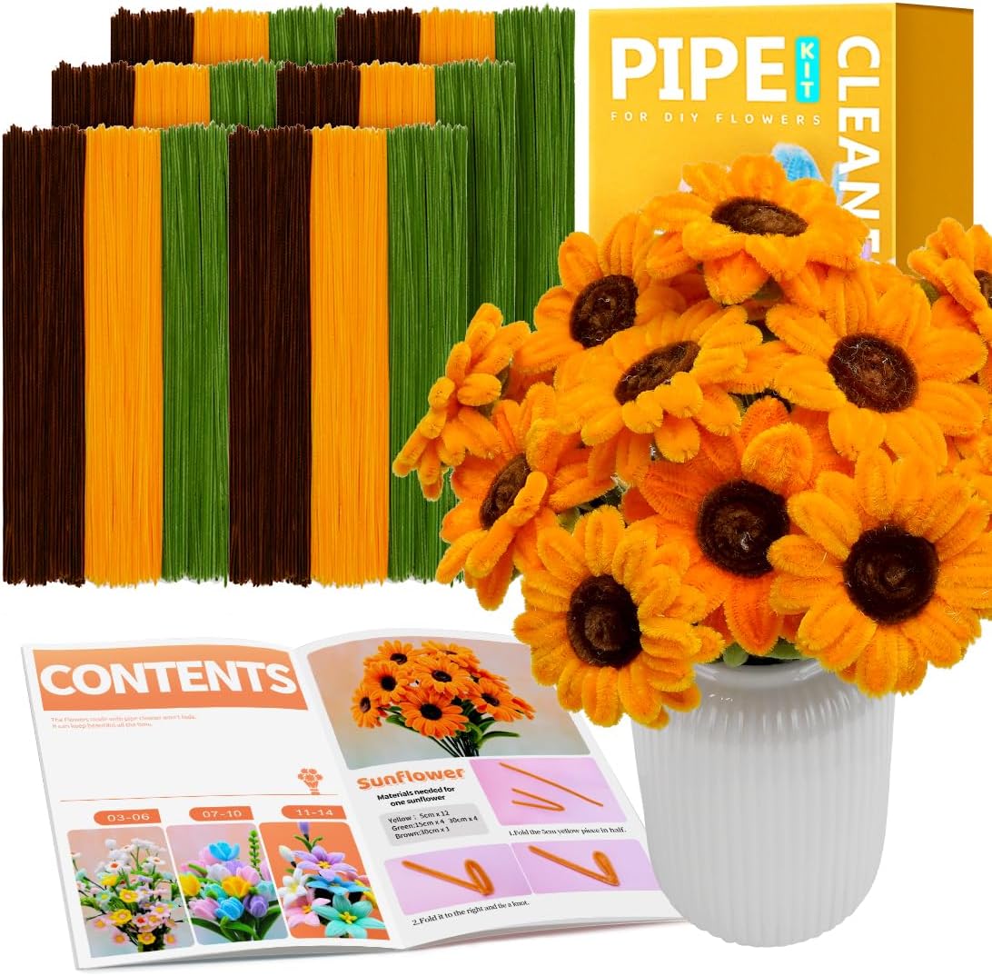 Pipe Cleaners, 200pcs Golden Yellow for Sunflowers, Flower Making Pipe Cleaners, Arts and Craft Supplies, Ideas for Art Project Activity.