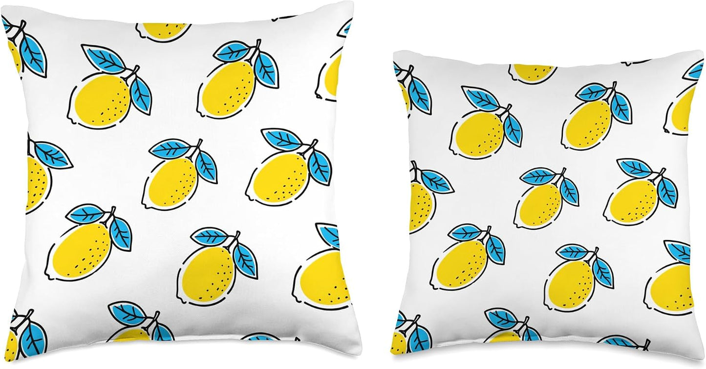 Minimalist Lemon Yellow Summer Art Citrus Fruit Pattern Throw Pillow
