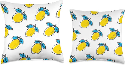Minimalist Lemon Yellow Summer Art Citrus Fruit Pattern Throw Pillow