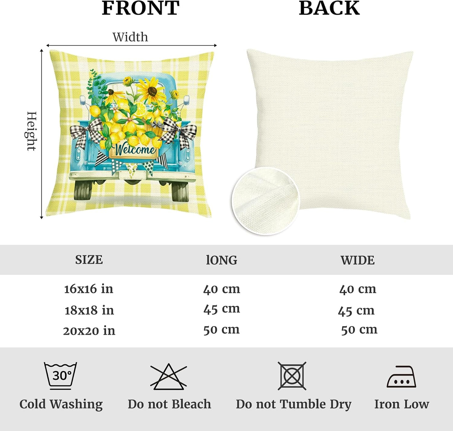 Spring Summer Lemon Throw Pillow Covers 18x18 Inch Set of 4 Hello Sunshine Farmhouse Truck Yellow Plaid Cushion Covers Home Decor for Couch Cushion Cases