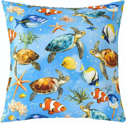 jejeloiu Sea Turtle Cushion Case,Fish Throw Pillow Covers 22"x22" 1Pcs,for Sofa Couch Bed Chair Car Beach Starfish Bedroom Home Decor,Summer Ocean Marine Underwater Animal Pattern