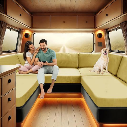 Rv Dinette Cushion Covers Velvet Stretch Stretchy Camper Cushions Cover Dinette Booth Seats with Tie-up Bench Seat Covers (Lemon Yellow,W(19-27in),D(19-27in))