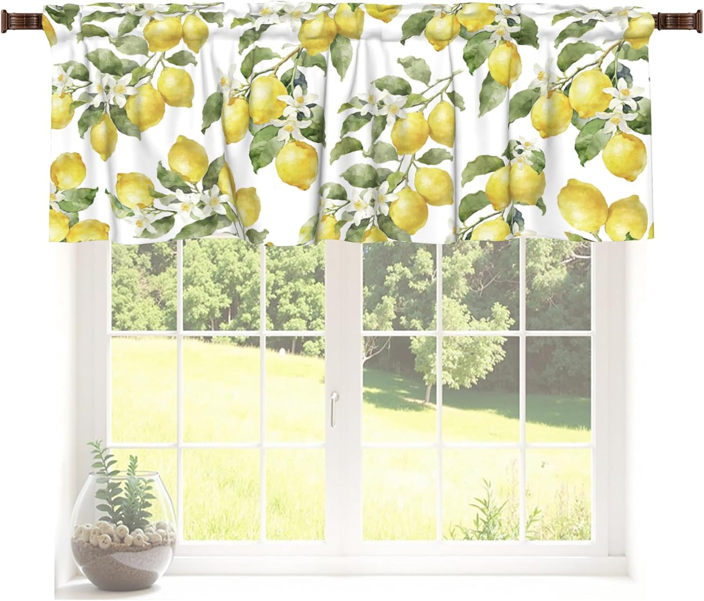 Lemon Curtains Valance for Windows Summer Watercolor Lemon Fruit Rod Pocket Valance Windows Treatments 1 Panel Yellow and White Short Curtains for Living Room Bathroom Bedroom