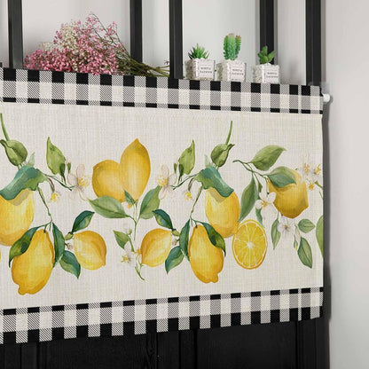 Valances for Window Semi Sheer Valance Light Filtering Small Window Curtains Art Farm Summer Yellow Lemon Black White Plaid Curtain for Living Room Bathroom 60"x18"