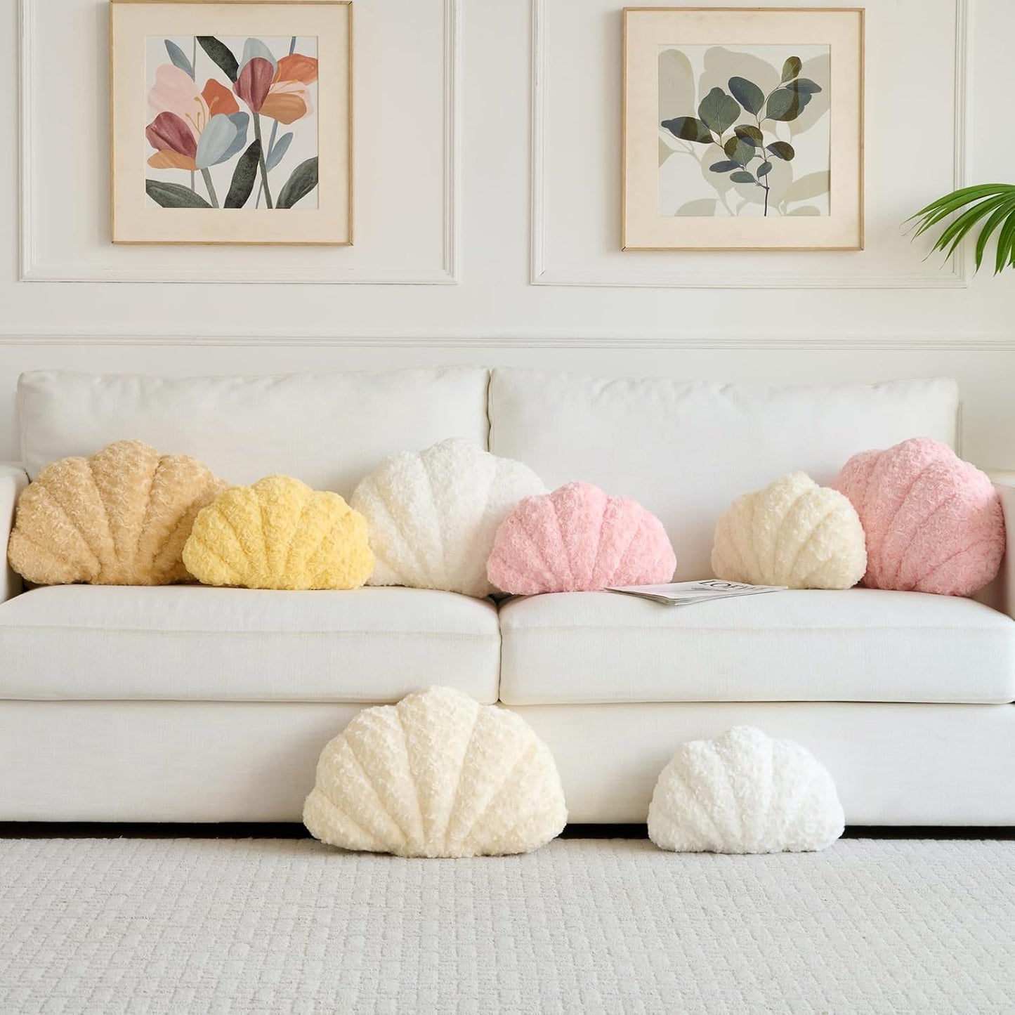 Shell Pillow, Seashell Throw Pillow Room Decor for Couch Bed, Shell Pillows Soft Plush Pillow, Sea Shell Decorative Beach Cushion Pillows (Cream Yellow, 14 X 11 Inches)