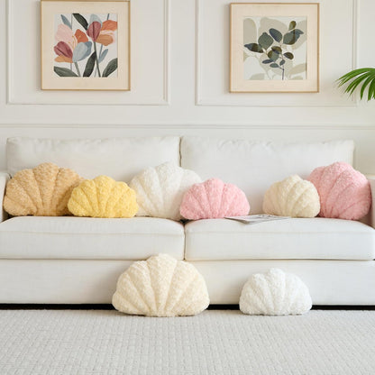 Shell Pillow, Seashell Throw Pillow Room Decor for Couch Bed, Shell Pillows Soft Plush Pillow, Sea Shell Decorative Beach Cushion Pillows (Cream Yellow, 14 X 11 Inches)