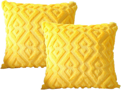 Artscope Pack of 2 Soft Plush Short Wool Velvet Decorative Fall Throw Pillow Covers Luxury Style Cushion Covers European Pillow Shell for Sofa Bedroom Diamond Shape Orange Yellow, 18x18 Inch