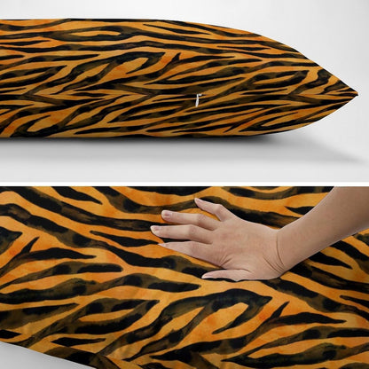 Throw Pillow Covers Queen Size Set of 2 Tiger Fur Cushion Case Black Yellow Orange Brown Stripe Wildlife Pillowcase Animal Skin Pattern Standard Pillow Cover for Bed Sofa 20x30 Inch