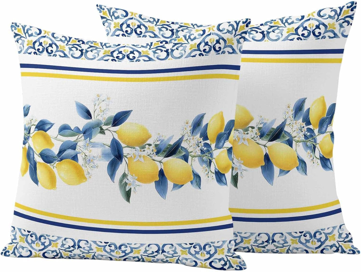 Summer Lemon Outdoor Pillow Covers Pack of 2 Lemon Flower Mediterranean Waterproof Garden Farmhouse Cushion Cases Decorative for Patio Furniture Balcony Couch Sofa 20 x 20 Inch
