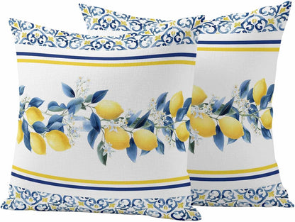 Summer Lemon Outdoor Pillow Covers Pack of 2 Lemon Flower Mediterranean Waterproof Garden Farmhouse Cushion Cases Decorative for Patio Furniture Balcony Couch Sofa 20 x 20 Inch