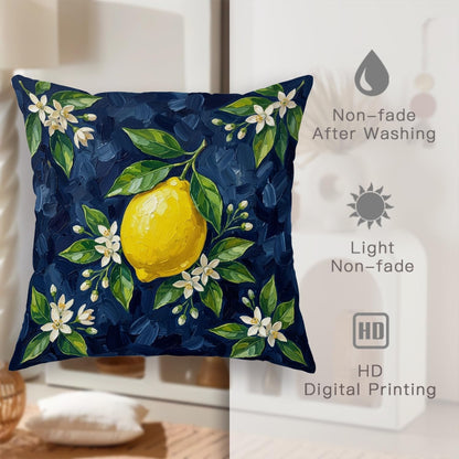 Lemon Throw Pillow Covers Set of 2, Botanical Contemporary Flowers Leaves Summer Yellow with Hidden Zipper Cushion Covers Pillow for Home Living Room Bedroom Dorm Couch Decor 14x14 Inch