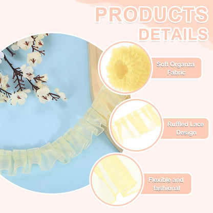 uxcell 11 Yards Ruffle Lace Trim Ribbon, 1" Width, Polyester, Light Yellow, Classic, Formal, Floral Pattern, Perfect for DIY Crafts, Clothing, Home Decoration