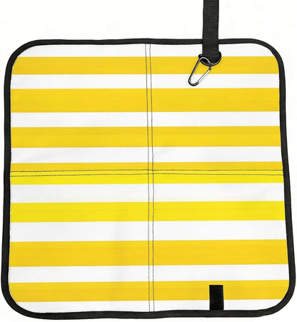 Lemon Zest Yellow Stripes Printed Bleacher Seat Cushion PE Foam Filling, Foldable Sitting Pad for Concert Stadium Events