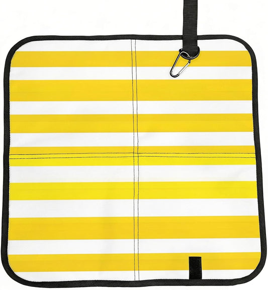 Lemon Zest Yellow Stripes Printed Bleacher Seat Cushion PE Foam Filling, Foldable Sitting Pad for Concert Stadium Events