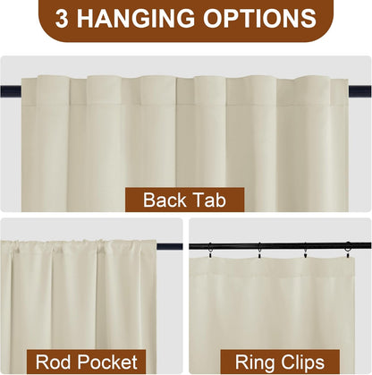 DWCN Cream Yellow Back Tab Curtains 84 inches Long for Living Room - Room Darkening Tieable Thermal Insulated Light Blocking Window Treatment Panels for Bedroom, 52 x 84 Inch, 2 Panels, Cream Yellow