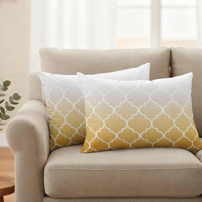 Outdoor Pillow Cover 20x12inch Set of 2, Yellow Gradient Moroccan Pattern Waterproof Decorative Throw Pillow Cover for Couch Sofa, White Stripes Buffalo Check Cushion Cases for Patio Garden