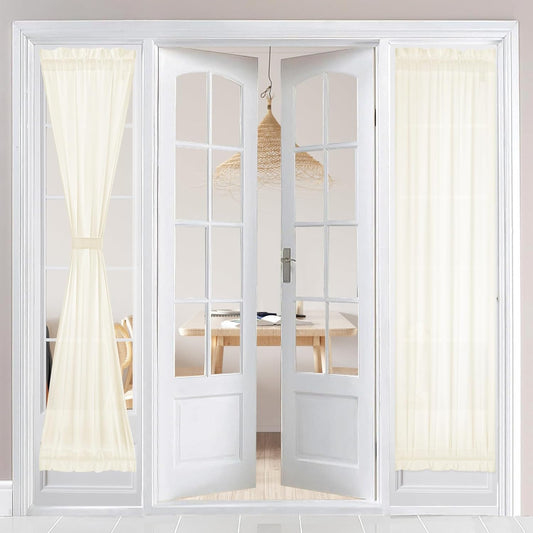 HOMEIDEAS Non-See-Through Sidelight French Curtains for Front Door, Light Filtering Privacy Semi Sheer Door Window Curtains with Rod Pocket and Tieback, 1 Panel,Cream Yellow, 26W X 72L Inch