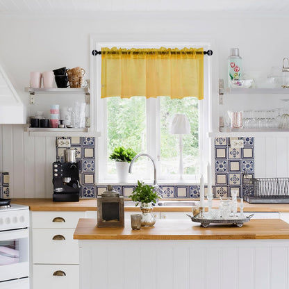 DWCN Sheer Curtain Valance 18 Inches Long, Light Filtering Curtain for Bathroom Bedroom, Small Kitchen Valance with Rod Pockets, 52x18 Inch, Yellow