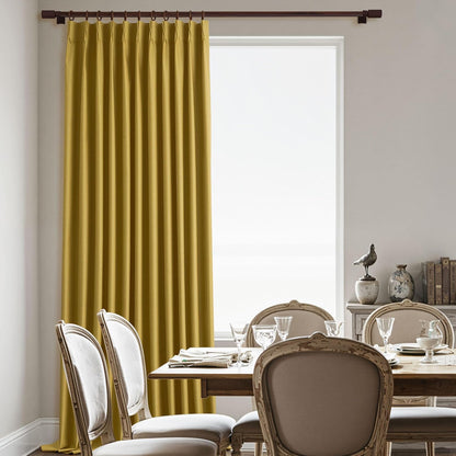 Gold Yellow Pinch Pleated Curtains 84 Inch Length Full Blackout Linen Blend Window Curtains for Living Room Bedroom Thermal Insulated Room Darkening Drapes 1 Panel 60"x84"