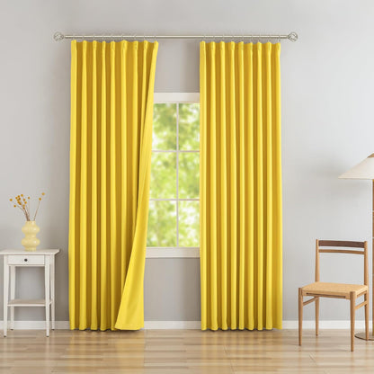 DONREN Yellow Pinch Pleated Blackout Curtains with Hooks - 96 inch Length Room Darkening Thermal Insulated Window Curtain Panels for Living Room Bedroom 2 Panel 40" Wx96 L