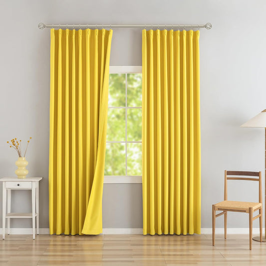 DONREN Yellow Pinch Pleated Blackout Curtains with Hooks - 96 inch Length Room Darkening Thermal Insulated Window Curtain Panels for Living Room Bedroom 2 Panel 40" Wx96 L