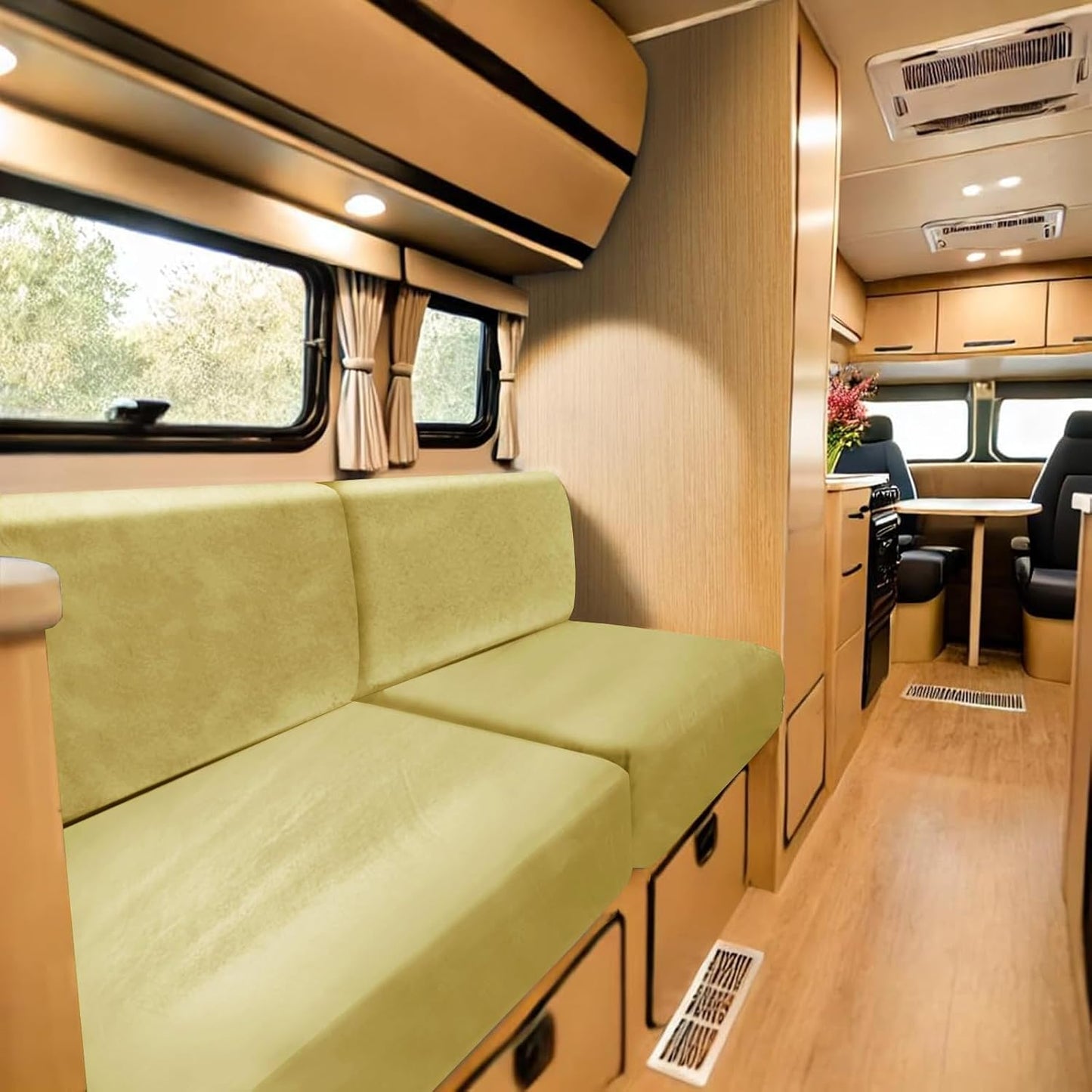 Rv Dinette Cushion Covers Velvet Stretch Stretchy Camper Cushions Cover Dinette Booth Seats with Tie-up Bench Seat Covers (Lemon Yellow,W(19-27in),D(19-27in))