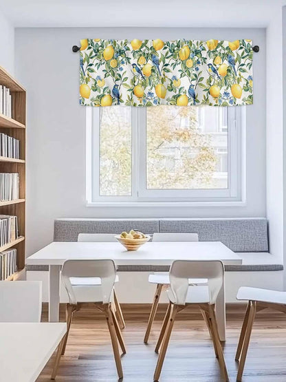 Chinoiserie Tropical Valances for Windows Yellow Lemon Blue Bird Pattern Kitchen Valance Curtains for Living Room/Bathroom Windows，Rod Pocket Cafe Curtain,1 Panel, 42" x12