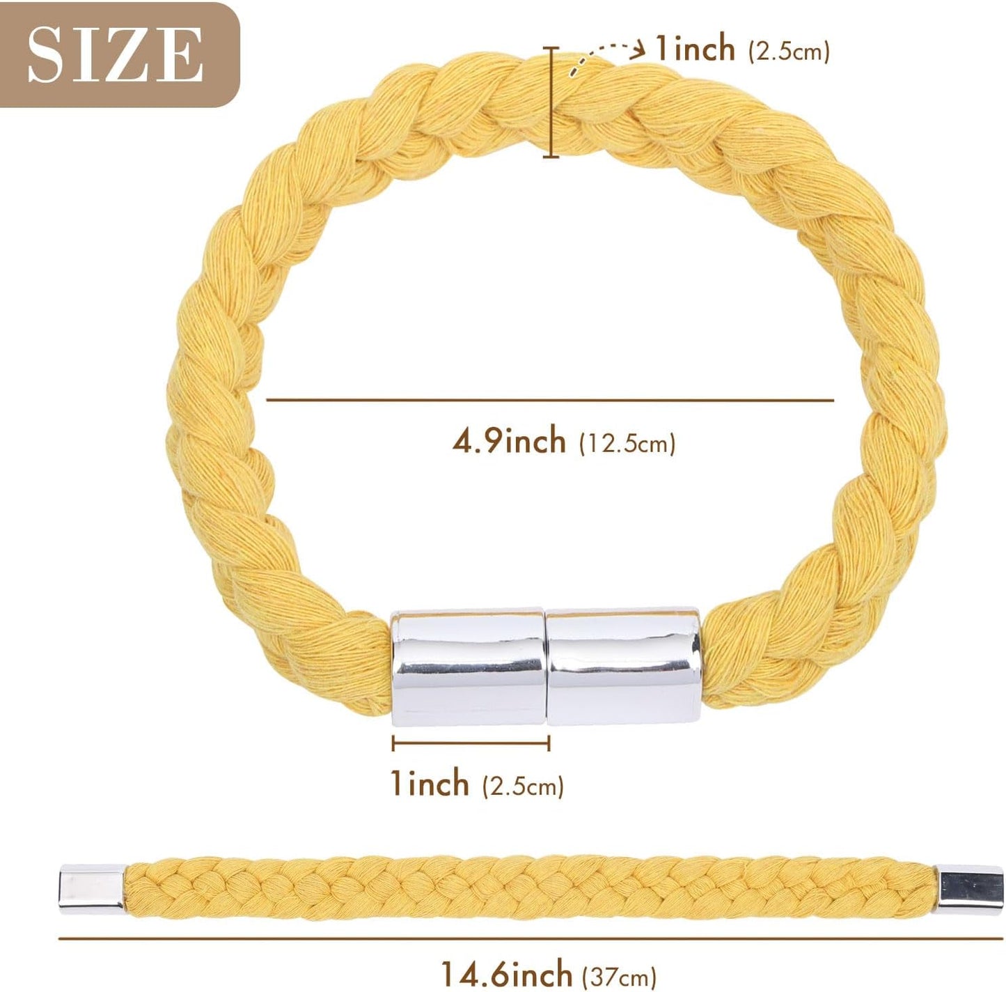 NICEEC 2 Pack Twisted Braid Rope Magnetic Curtain Tiebacks Elegant Hand-Woven Style Drape Tie Backs Soft Natural Cotton Rope Curtain Holdbacks for Home & Office Window Draperies (Yellow)