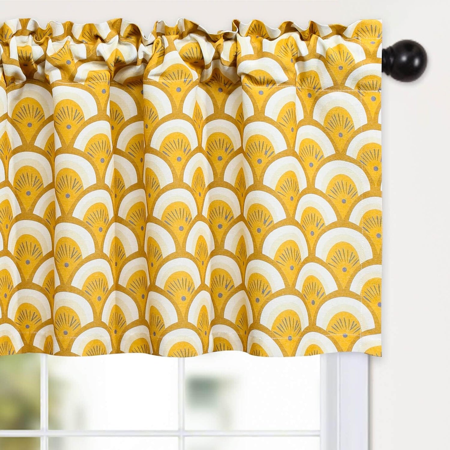 VOGOL Boho Curtain Valances, Country Rustic Yellow Geometric Printed Window Topper Treatment, Rod Pocket Short Drapes for Kitchen Living Room Cafe, 52 x 18