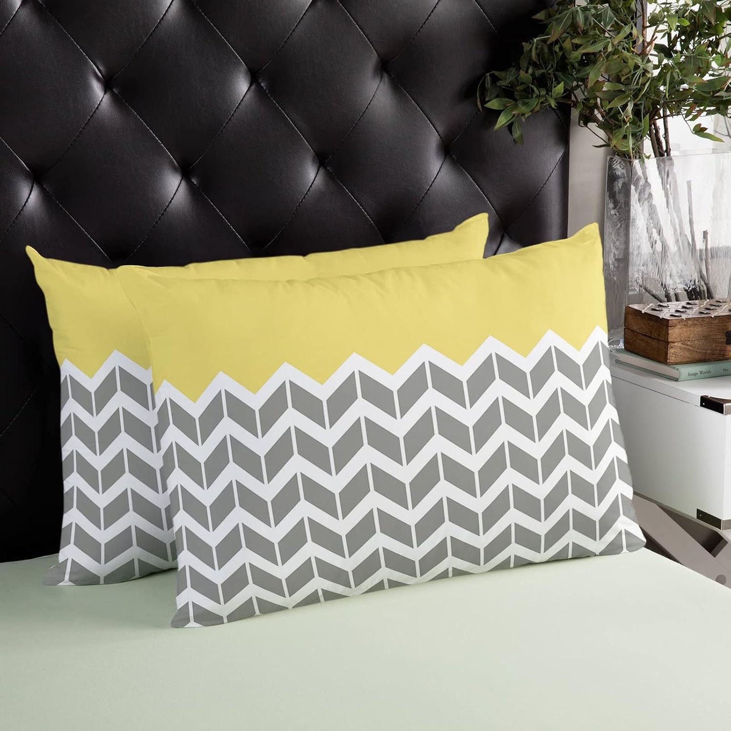 T&H XHome Pillow Covers 20x26 Inch - Standard Mid-Century Modern Geometric Yellow Gray Pattern Soft Brushed Microfiber Pillowcases with Hidden Zipper Closure Bed Pillow Shams for Bedroom Sofa Car