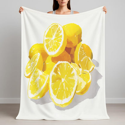 Classic Yellow Fluffy Blanket for Couch Sofa Bed, Oil Painting Lemon Fruit Printed Fleece Warm Throw Blanket, Cozy & Comfy Bedroom Living Room Blankets for All Seasons 90 x 90 Inches