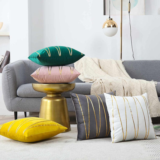 WACOMECO Soft Throw Pillow Covers - Pack of 2 Velvet Decorative Cushion Covers Cases for Sofa Bedroom Livingroom Car, 18" x 18", Yellow and Gold