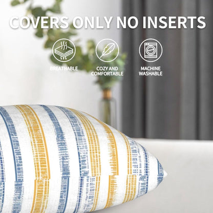 KiuLoam Boho Blue Yellow Striped Throw Pillow Covers 18 x 18 Set of 2, Summer Stripe Decorative Pillow Cases Square Cushion Covers for Bedroom Couch Bed Living Room Decor