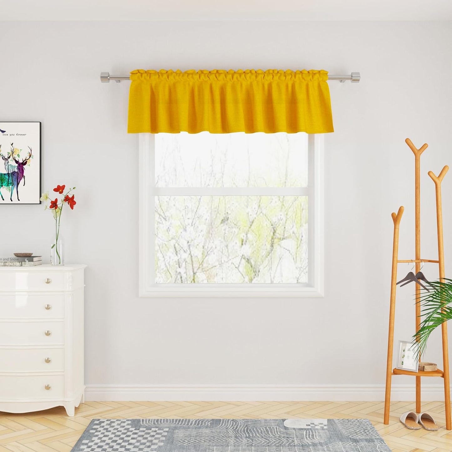 UPOPO Yellow Valance Curtains Toppers Living Room Linen Textured 18 inch Length Kitchen Short Small Mini Little Bedroom Window Curtain Valance 1 Piece Rod Pocket 54"x18"