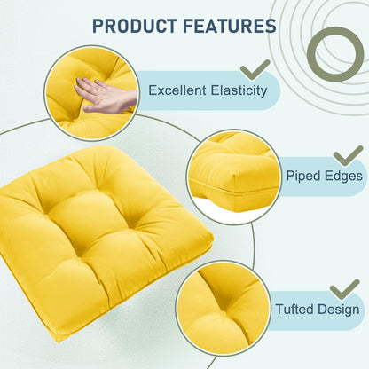 downluxe Outdoor Chair Cushions Set of 2 for Patio Furniture, Water Resistant Tufted Overstuffed Patio Furniture Cushions, Thick Outdoor Seat Cushion, 19" X 19" X 5", Yellow