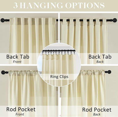 DONREN Back Tab and Rod Pocket Linen Curtains 102 Inch Length 2 Panels Set, Light Filtering Semi Sheer Farmhouse Boho Curtains & Drapes for Bedroom Living Room, W50 x L102，Light Yellow