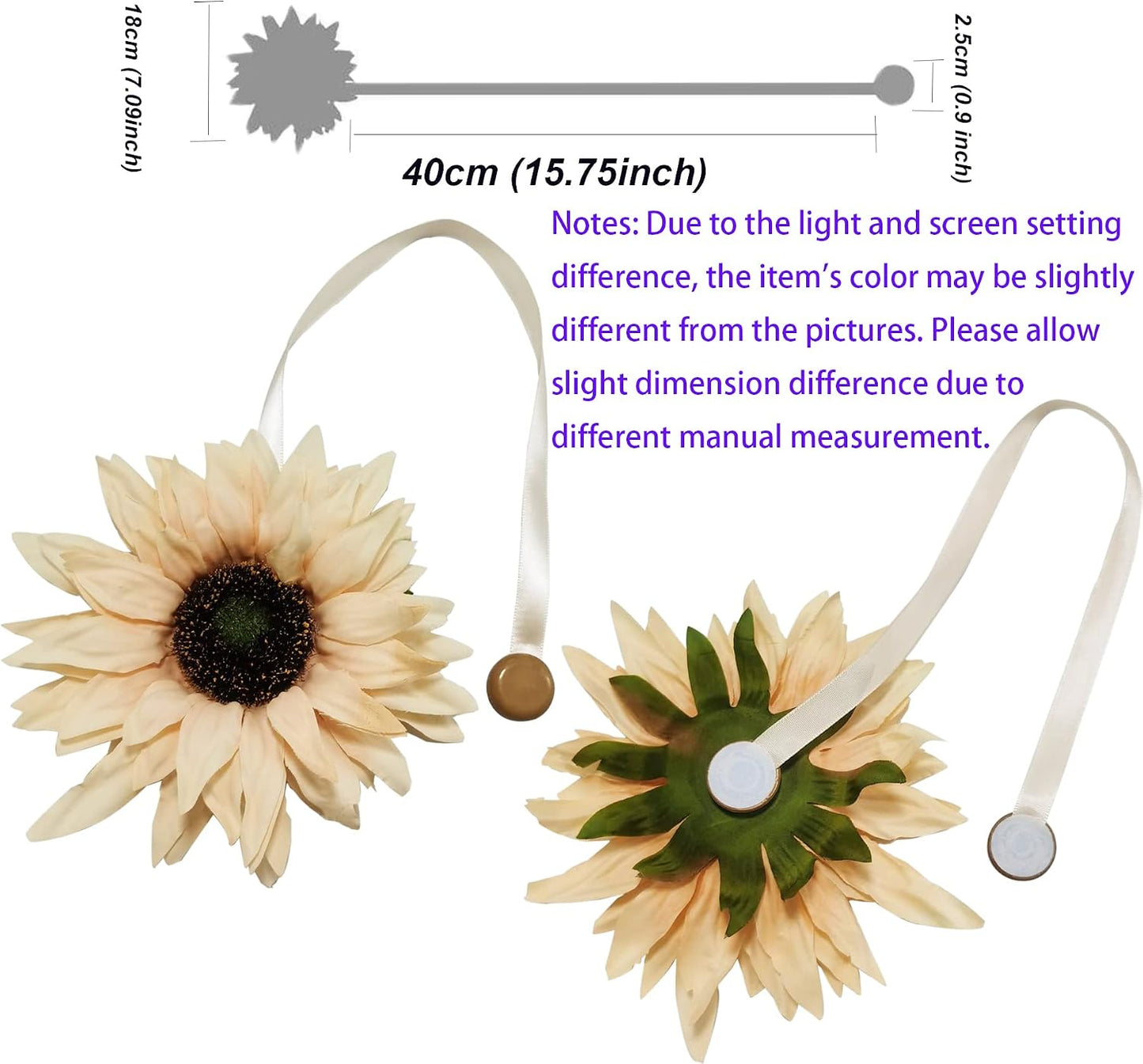 2 Pieces Magnetic Curtain Tieback Large Sunflower Decorative Tie Back Clips Window Drape Magnetic Button Tiebacks Holdbacks Rope for Girl Home Office Bathroom (Light Yellow, 2)