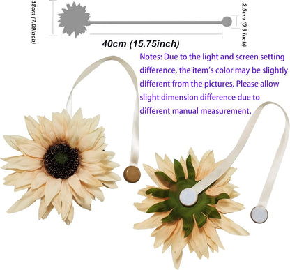 2 Pieces Magnetic Curtain Tieback Large Sunflower Decorative Tie Back Clips Window Drape Magnetic Button Tiebacks Holdbacks Rope for Girl Home Office Bathroom (Light Yellow, 2)