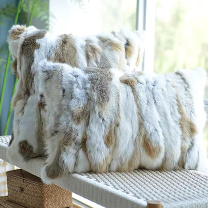 Rabbit Fur Pillow Cover 18x18, Fluffy Furry Throw Pillow Covers, Plush Decorative Pillow Cases for Couch, Bed, Living Room(Straw Yellow)