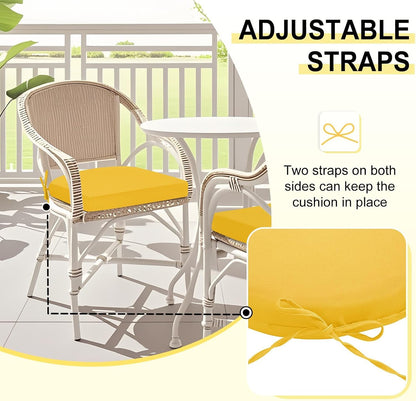 downluxe Outdoor Chair Cushions Set of 2 for Patio Furniture, Water-Resistant Patio Chair Cushions with Ties, High Density Foam Outdoor Seat Cushion, 17" X 16" X 2", Yellow