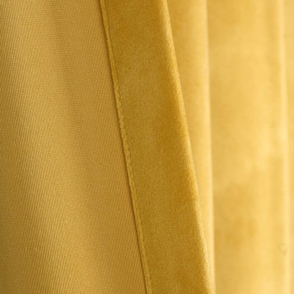 SINGINGLORY Velvet Curtains Yellow 52 x 96 Inch Blackout Grommet Window Curtains 2 Panels Set for Bedroom and Living Room (W52 xL96, Yellow)